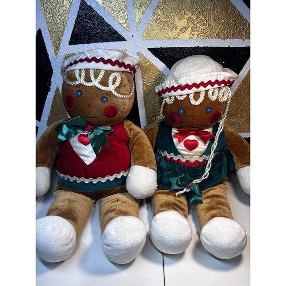Vintage 1990 Christmas Gingerbread Boy & Girl Plush Stuffed 13" Target - Picture 1 of 5
